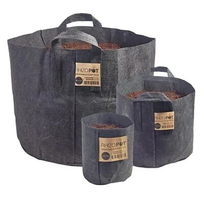 RhizoPot Fabric Round Plant Pots Black 1 2 10 15 18 20 25 30 40 60 70L Litre • £4.50