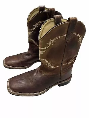 Smoky Boys Logan Leather Cowboy Boots Western Embroidered Square Toe Size 2.5 • $18.99