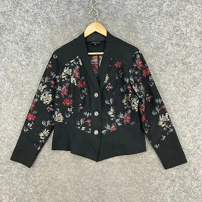 Kamiko Petites Jacket Womens 12 Black Floral Long Sleeve Lightweight 30618 • $15.16