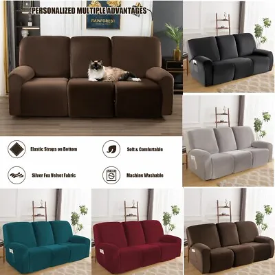 Velvet Recliner Sofa Cover 8-Piece Stretch Reclining Couch Covers For 3 Seater • $48.99