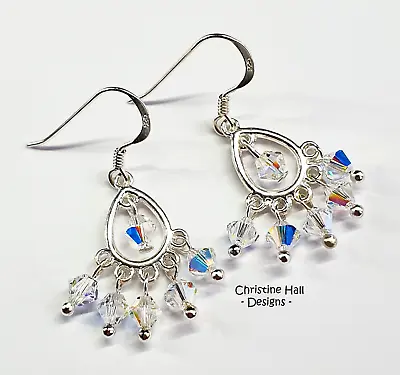 £16.99 • Buy Swarovski Elements CRYSTAL AB Long Drop Chandelier Sterling Silver Hook Earrings
