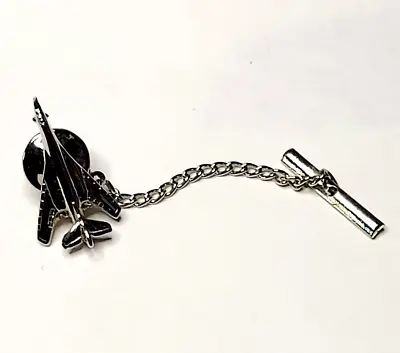 Vintage Men's Tie Tack Pin Jet Fighter Plane With Chain Pilot Military Aircraft • $11.88