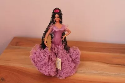 Vintage Spanish Marin Chiclana Doll Flamenco Dancer Purple Dress 70's 7  W/fan • $23.99