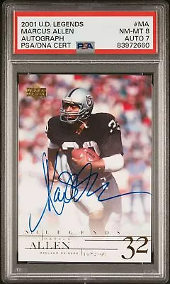 2001 Upper Deck Legends Marcus Allen Auto PSA 8 NM-MT #MA Football Card • $49.99