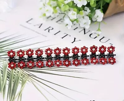 Ladies Girls Mini Diamante Red Hair Claw Clasps Clips X 6 • £5.99