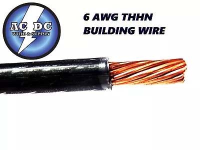  Thhn 6 Awg Gauge Black  Nylon Pvc Stranded Copper  Building Wire 30' • $40.94