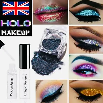 Holographic Glitter Eyeshadow Makeup Fix Gel Face Body Glue Unicorn Silver Brush • £4.29