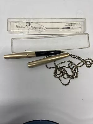 VINTAGE Ink PEN-DANT Pendant NECKLACE PEN BRUSHED Aluminum ON BALL CHAIN NOS • $5.99