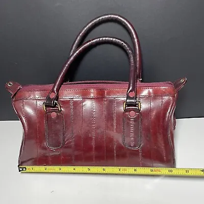 Vintage 70s Eel Skin Duffle Bag Satchel Ruby Red Lightweight Handbag Purse • $25