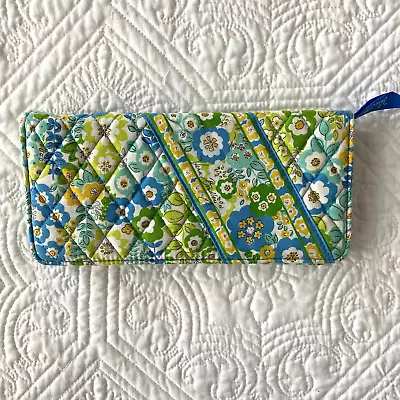 Vera Bradley Green Blue Floral Quilted Clutch Wallet Foldover 9x4 • $15