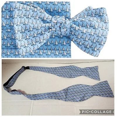 Mens Vineyard Vines Sailboat Bow Tie Blue 100% Silk Adjustable Nautical Made USA • $29.99