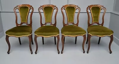 Set Of Four Victorian Carved Mahogany Dining Chairs • £295