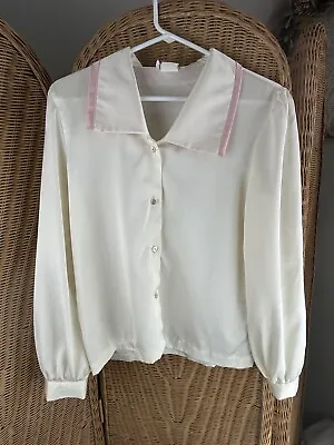 Vintage Blouse Sz 10 Ivory And Pink 80s  Secretary Business • $19.49