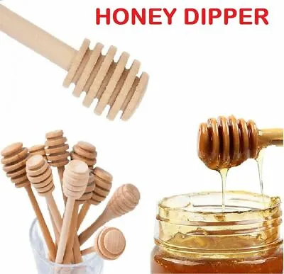 HONEY DIPPER Wooden Spoon Server Honey Drizzler Pot New Kitchen Utensil Dripper • £2.99