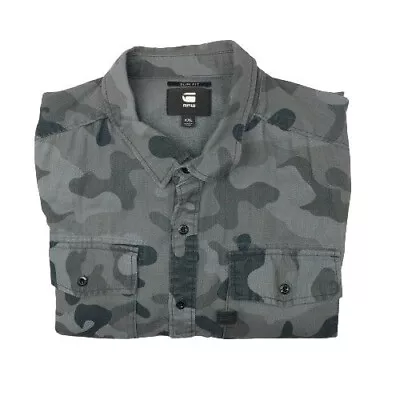 G Star Raw Mens 2XL Gray Camo Slim Fit Landoh Button Up Long Sleeve Shirt • $31