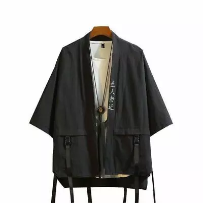 Men's Embroidery Kimono Jacket Coat Cardigan Cargo V-Neck 1/2 Sleeves Casual NEW • $31.01