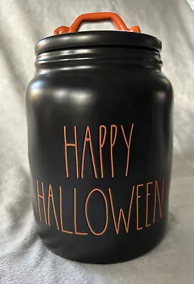 NWT Rae Dunn Black Cookie Jar Orange Happy Halloween Farmhouse Decor Minimalist • $24.77