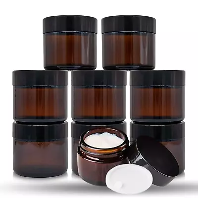 Empty Round Reusable Cosmetic Glass Jar Tinted Brown Container With Lids Durable • £9.49