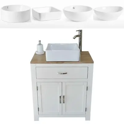 Bathroom Vanity Unit | White Wash Stand White Ceramic Basin 502PCBC • £450.26