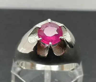 1.75 Ct Mined Red Ruby .925 Sterling Silver Mens Claw Belcher Ring Sz 9.75 8+gr • $74