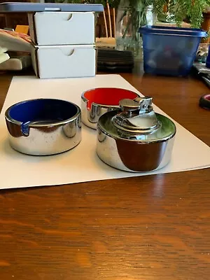 Vintage Maru Trend Pacific Chrome Covered Retro Ashtrays W/ Lighter • $24