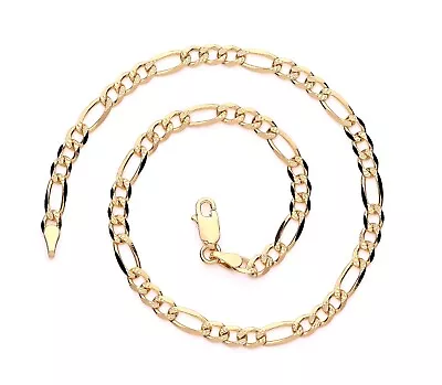 9ct Yellow Gold On Silver 10 Inch Figaro Ankle Bracelet Anklet - Diamond Cut • £16.95