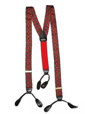 Vintage COS Germany Silk & Leather Suspenders Braces Red Men's OS Adjustable • $19.99