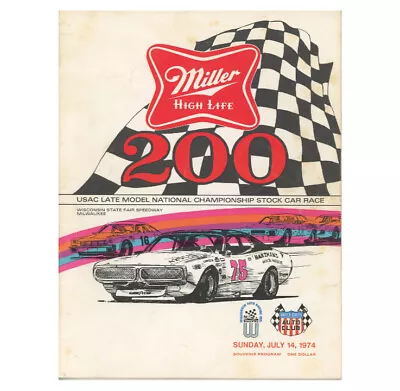 1974 Wisconsin Stock Car Racing Program! Vintage Miller 200 USAC Race NASCAR WI • $9.89