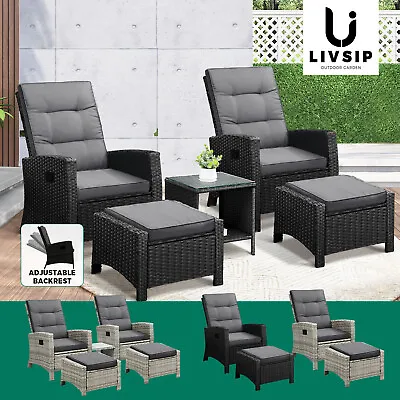 $539.90 • Buy Livsip Outdoor Recliner Chairs Sun Lounger Wicker Sofa Patio Furniture Setting