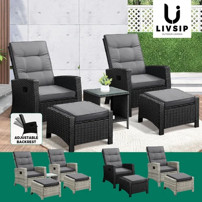$335.90 • Buy Livsip Outdoor Recliner Chairs Sun Lounger Wicker Sofa Patio Furniture Setting