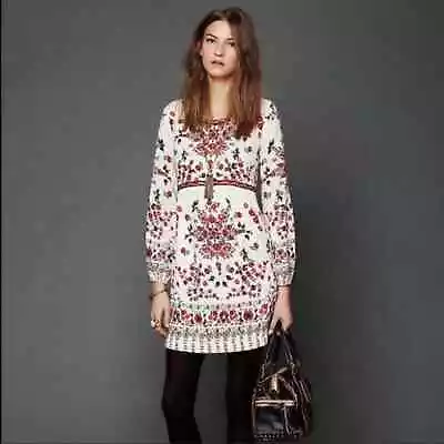 Free People Russian Doll Embroidery Floral Dress White Red Women Size 2 • $45