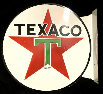 Vintage Art TEXACO STAR PORCELAIN  FLANGE SIGN Rare Advertising Gulf Standard • $175