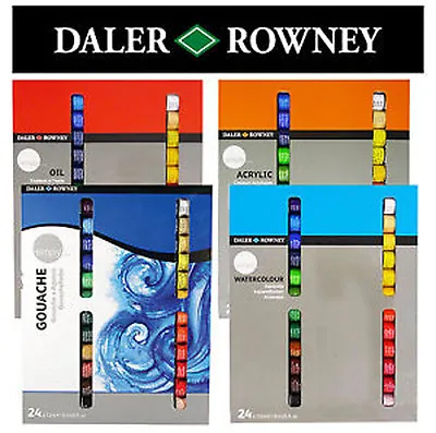 DALER ROWNEY SIMPLY PAINTS 24 X 12ml - WATERCOLOUR-GOUACHE-OIL-ACRYLIC SETS • £15.99