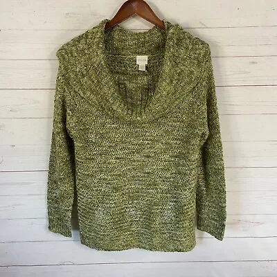 Chico's Cowl Neck Sequined Long Sleeve Pullover Sweater Sz M Green Loose Knit • $18