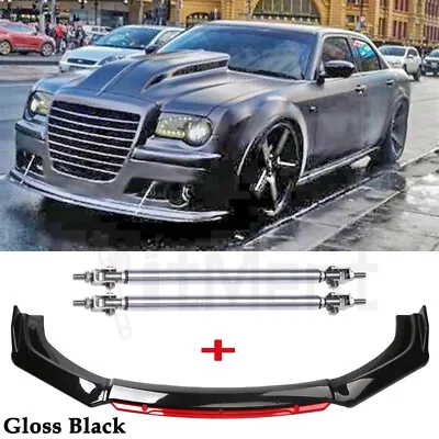 For Chrysler 300C SRT8 Gloss Black+Red Car Front Bumper Lip Spoiler + Strut Rods • $94.64