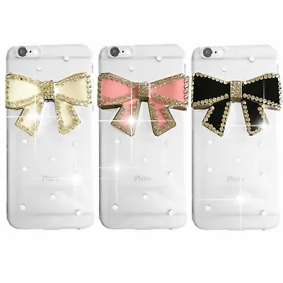 £4.99 • Buy New Delux Cool Luxury Bling Black Pink Bow Diamante Case 4 Various Mobile Phones