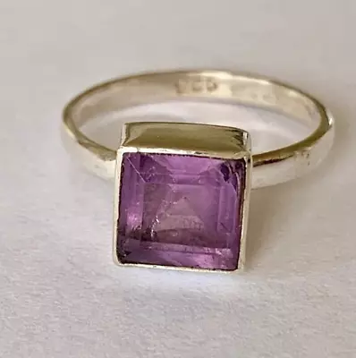 925 Sterling Silver Amethyst Ring Square Emerald  Square Amethyst Gemstone Ring • $60