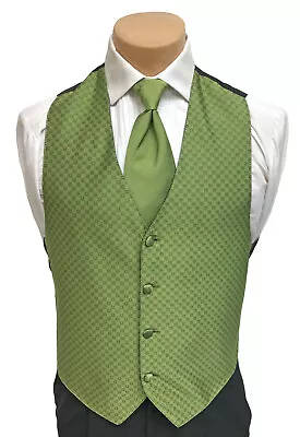 Men's Barassi Green Tuxedo Vest & Tie Bow Long Cruise Groom Wedding Party Prom • $9.99