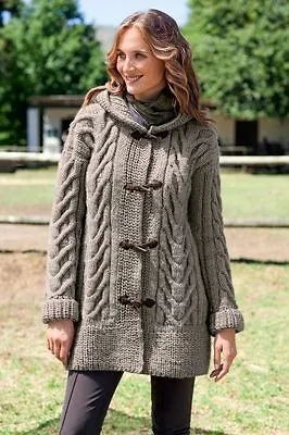 £1.99 • Buy Chunky Ladies Cable Duffle Coat With Hood  S/XL Sizes   Knitting Pattern