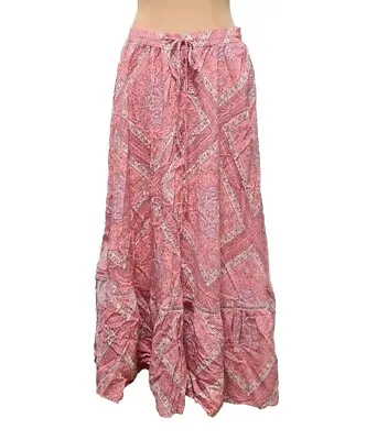 $44.99 • Buy JAASE Pink Boho Adjustable Waist Rayon Gigi Print Songbird Maxi Skirt Size Large