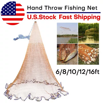 6-16FT Saltwater Fishing Cast Net Bait Easy Throw Hand Cast Strong Tire Line • $25.95