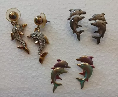 Women's 3 Sets Vintage Costume Jewelry Dolphin Earrings Lot • $22.95