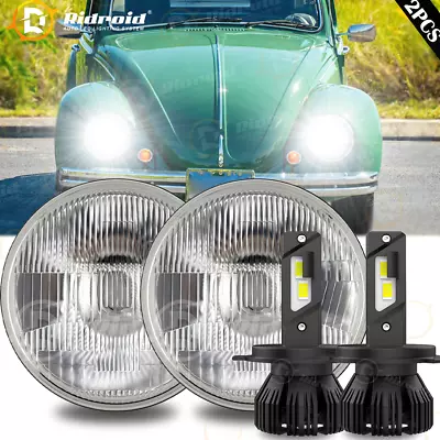 7 Round Glass Clear Lens Headlights H6024+200W H4 LED Bulb Hi-Low For VW Beetle • $79.99