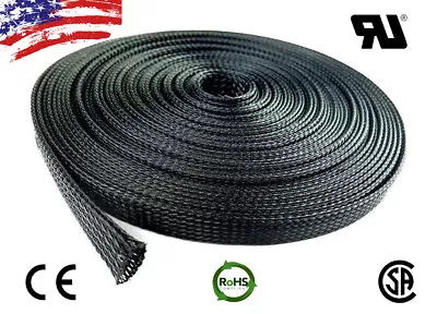 10 FT 1/2  Black Expandable Wire Cable Sleeving Sheathing Braided Loom Tubing US • $10.50