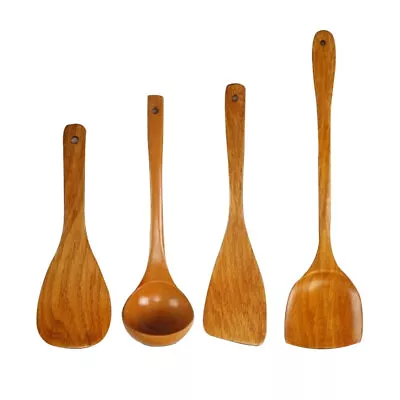 4 Pc Wooden Spoon Spatula Bamboo Set Kitchen Utensil Cooking Mix Non-Stick Tools • $15.57