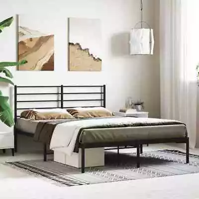 Metal Bed Frame With Headboard Black 120x190 Cm Small Double VidaXL • £88.42