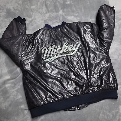 Vtg Disney Mickey Co Puffer Bomber Quilted Logo Jacket Coat Large 90s Read! • $19.98