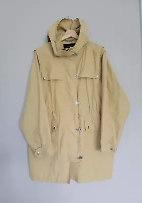 J.Crew Womens L Rain Lightweight Utility Jacket Hooded Pockets Zip Fireman Clasp • $25.30