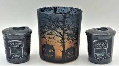 $29.79 • Buy Yankee Candle HALLOWEEN SCENE Jack O Lantern Holder & 2 Witches Brew Votives