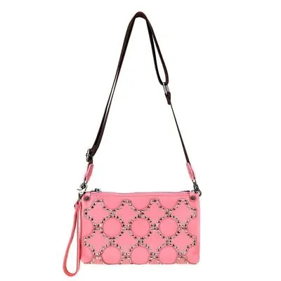 Montana West Crossbody Clutch Pink Genuine Leather Crystals And Studs NEW  • $27.99